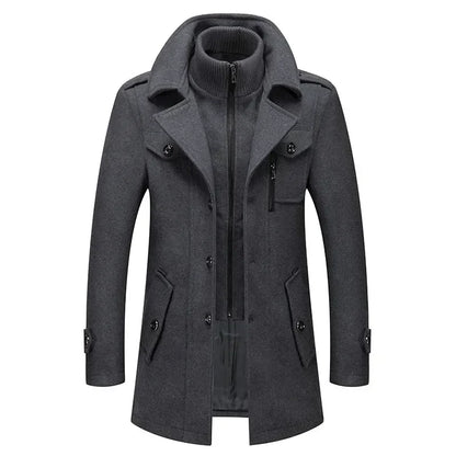 Men Fashion Autumn Winter Wool Trench Coats Fashion Middle Long Jacket Male Double Collar Zipper Coat Windbreak Woolen Overcoat