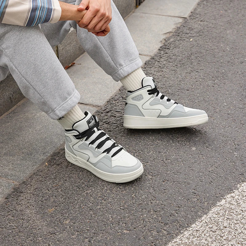 361 Degrees Men's Skateboard Shoes Leather High-top Water-repellent Elastic Thick-soled Simple Versatile Male Sneakers 672436628