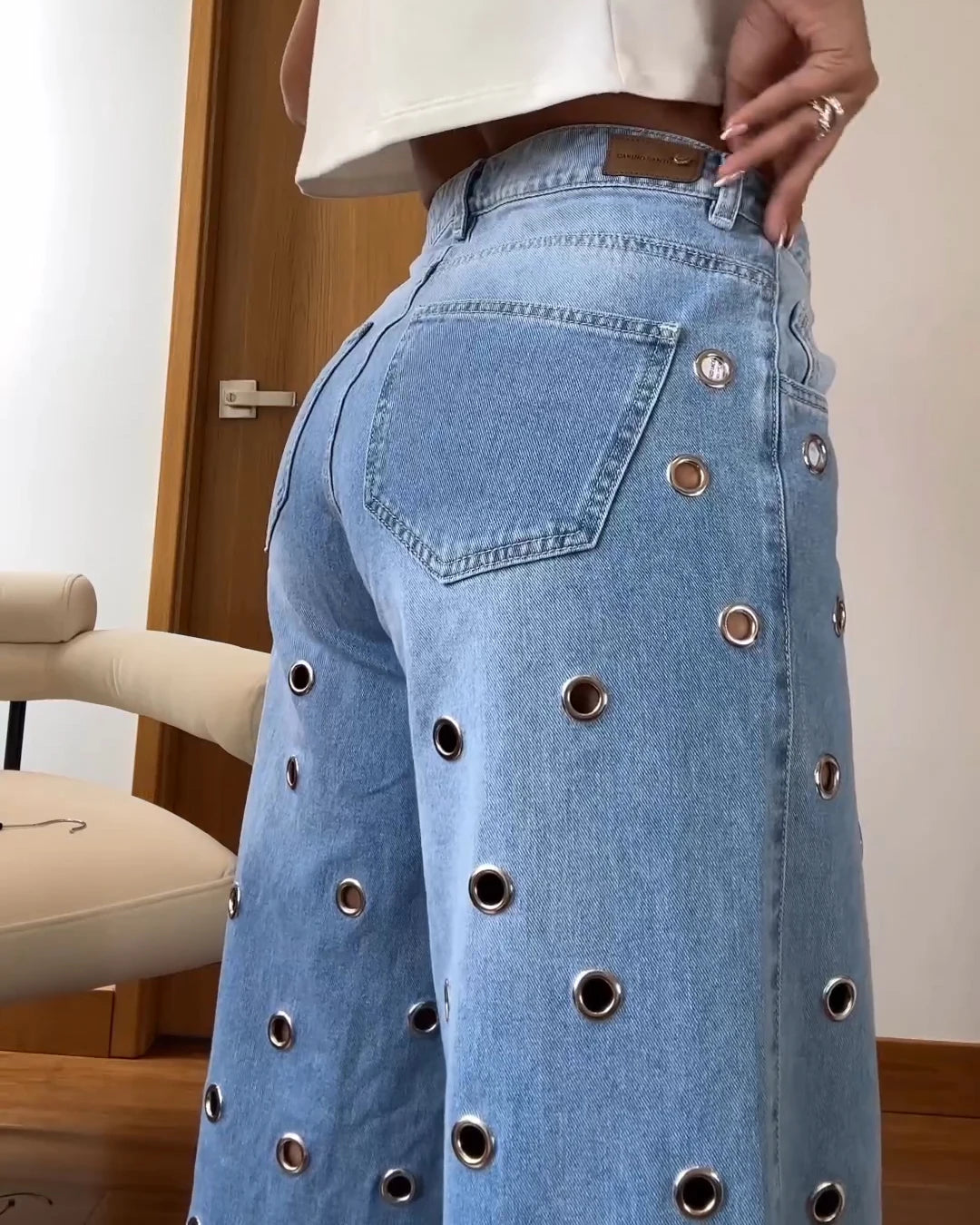 Y2k Streetwear Blue Jeans Woman Pants loose Wide leg pants Fashion designed Casual Denim Trousers Hole jeans 2024