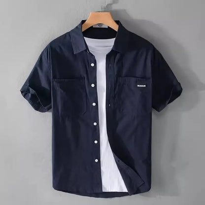 2025 Summer Thin Tops Work Clothes Short-sleeved Shirt Trendy Men Loose Casual Youth Solid Color Versatile Trend