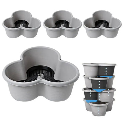 4 Tiers Stackable Garden Planter Tower for Vegetables Gardening Flower Pots Indoor Gardening System with Tray and Flexible Wheel