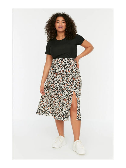 Trendyol TYZA Women's Plus Size Skirts Casual Woven Regular Daily Animal Print Plus Size Clothes Animal Print Skirt