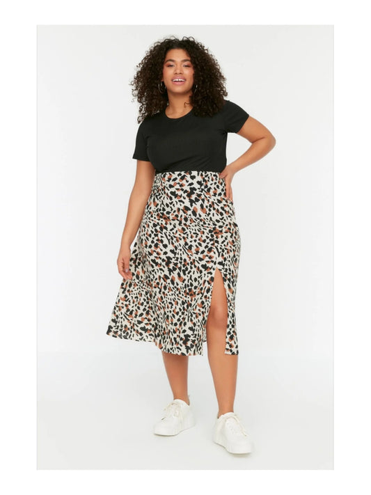 Trendyol TYZA Women's Plus Size Skirts Casual Woven Regular Daily Animal Print Plus Size Clothes Animal Print Skirt