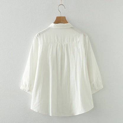 Women's clothing summer 2025 novelty short sleeve lapel white embroidery shirts and blouses stylish stylish women's blouse