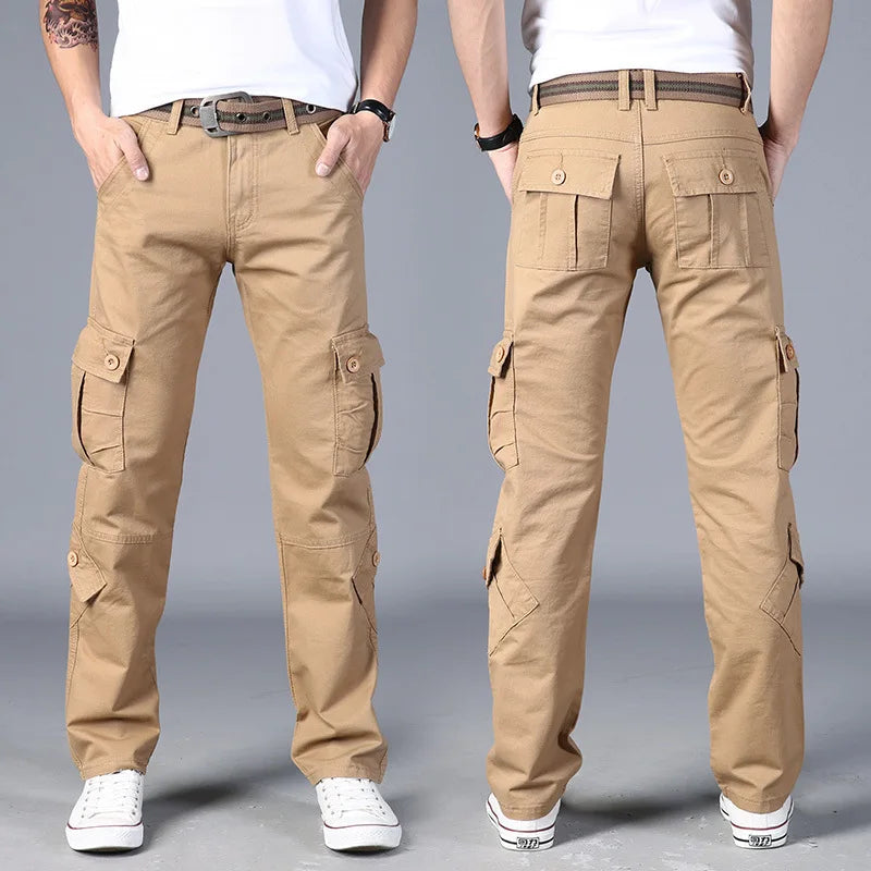Four Seasons Male loose straight tube multi bag wear-resistant and durable auto repair express work pants, special soldier pants