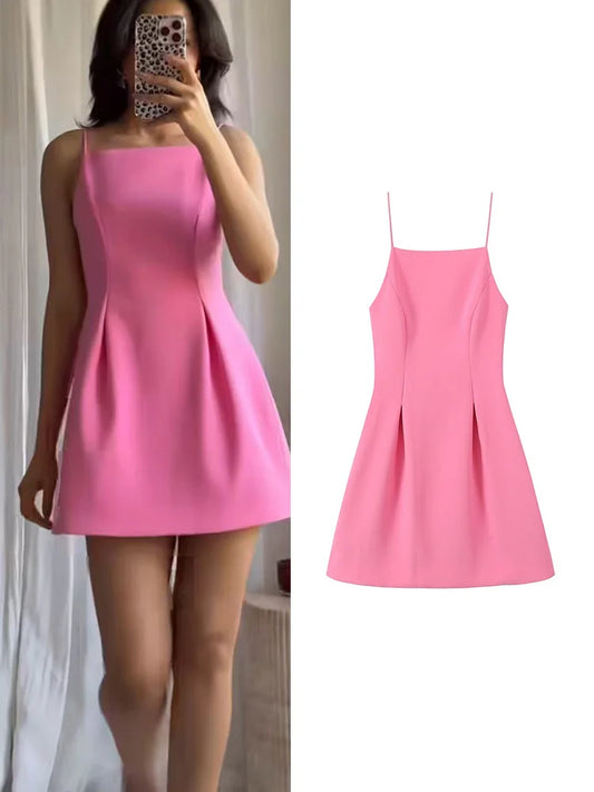 Ladies Pink Spaghetti Strap Dress
