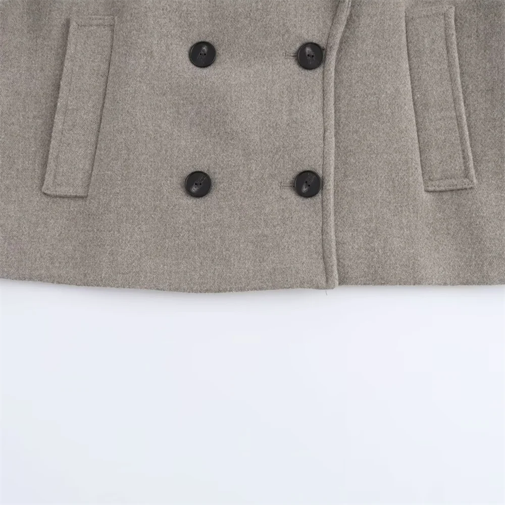 TRAF Autumn New Product Women's Casual Fashion Style Double breasted Wool Collar Long sleeved Jacket Coat