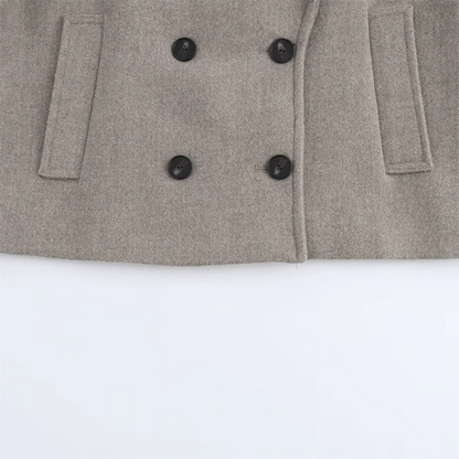 TRAF Autumn New Product Women's Casual Fashion Style Double breasted Wool Collar Long sleeved Jacket Coat