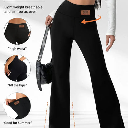 Ladies' spring and summer high waisted flared pants, elegant black elastic slim fit pants, suitable for casual wear