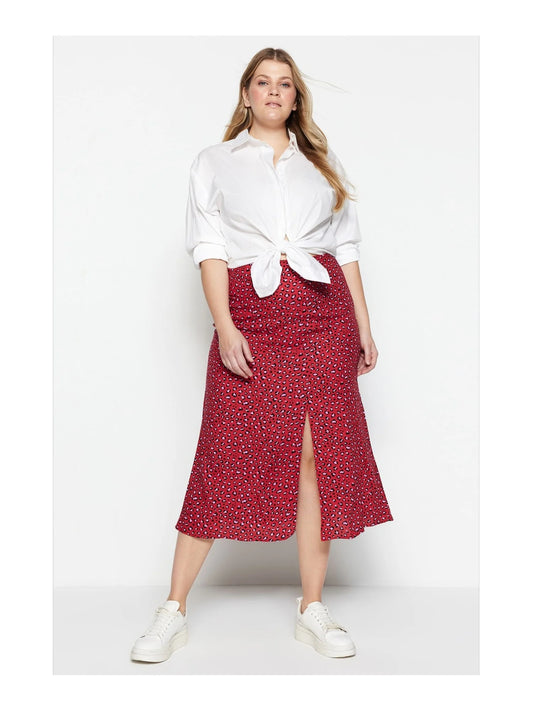 Trendyol TYZA Women's Plus Size Skirts Casual Animal Print Woven Plus Size Clothes Animal Print Skirts Casual