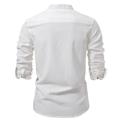 AIOPESON Men's 100% Cotton Solid Color Half-Button Casual Long Sleeve Shirt For Men Fashion Social Business Men Shirts