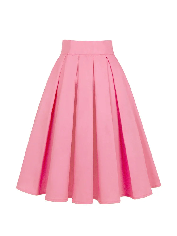 Summer French Style Women Short Vintage Pleated High Waist Floral Print Jupe Longo Elegant Ladies Office 50s Midi Tunic Skirts