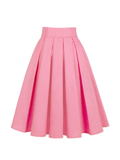 Summer French Style Women Short Vintage Pleated High Waist Floral Print Jupe Longo Elegant Ladies Office 50s Midi Tunic Skirts