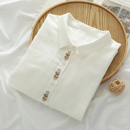 Women's clothing summer 2025 novelty short sleeve lapel white embroidery shirts and blouses stylish stylish women's blouse