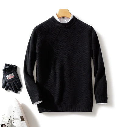 Autumn and winter round neck 100% wool sweater men's sweater with knitted warm base sweater, high-end top
