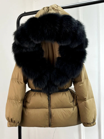 Janveny 2025 Winter Puffer Jacket Women Real Fox Fur Hooded Thick Warm 90% White Duck Down Coat Female Parkas Waterproof