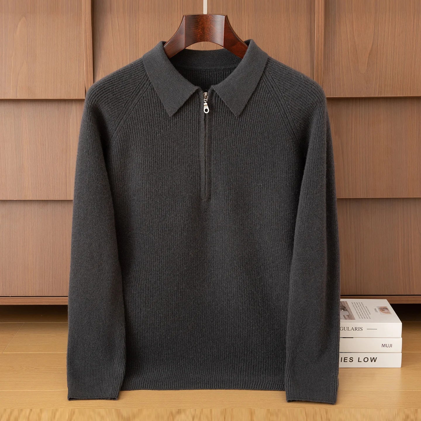 Luxury 100% Merino Wool Sweater for Men Half Zipper Polo Collar Pullover Autumn Winter Cashmere Thick Knitwear Smart Casual Top
