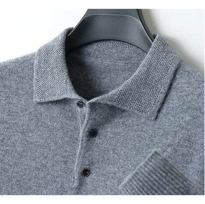 Autumn and winter new 100% pure wool sweater men's POLOL neck sweater lapel button cashmere sweater business bottoming shirt.