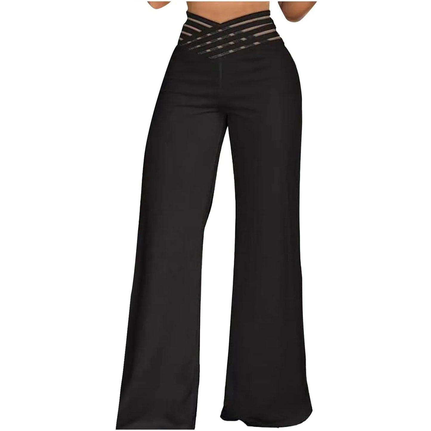 Summer Wide Leg Hollow Wide Waistband Long Pants Women High Waist Solid Color Wide Leg Flared Trousers Yoga Sport Gym Pants