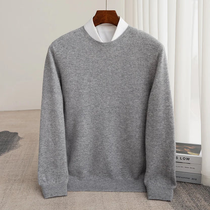 Autumn And Winter 100% Pure Wool Men's Thick Round Neck Slim-Fit  O-neck Pullover Long-Sleeved Knitted Cashmere Sweater