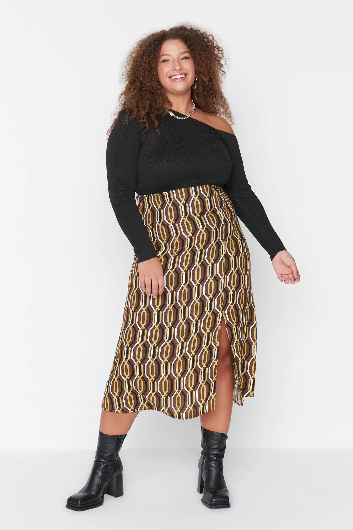 Trendyol TYZA Women's Plus Size Skirts Casual Animal Print Woven Plus Size Clothes Animal Print Skirts Casual