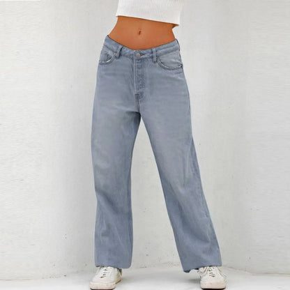 Retro Washed Jeans Women High Waist Wide Leg Denim Pants Solid Color Blue Baggy Jeans Streetwear Y2k Trousers