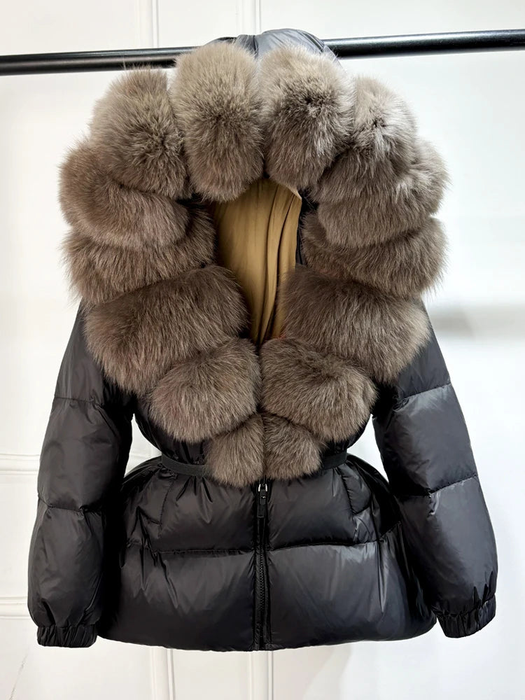 Janveny 2025 Winter Puffer Jacket Women Real Fox Fur Hooded Thick Warm 90% White Duck Down Coat Female Parkas Waterproof