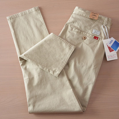 2025 Summer New American Retro Thin Micro Elasticity Casual Pants Men's Simple 97% Cotton Slim CHINO Business Straight Trousers