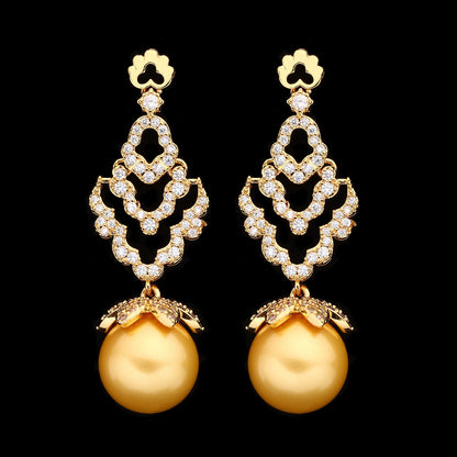2025 Luxury Dubai Gold Plated Pearls 4pcs Necklace and Earring Set Cubic Zirconia Jewelry for Women Bridal Wedding Party Gifts