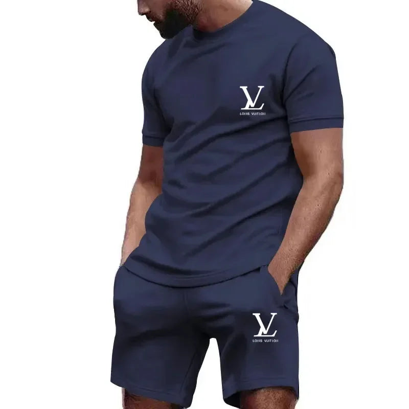 Summer Sportswear Suit Men'S Fashion Two-Piece Sports Fitness Running Casual Quick Drying Short Sleeved Shorts Set For Men