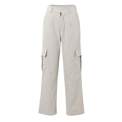 New Streetwear Women Cargo Pants Daily Casual Solid Color Multi Pockets Elastic Waist Pants Female Cargo Trousers 2024