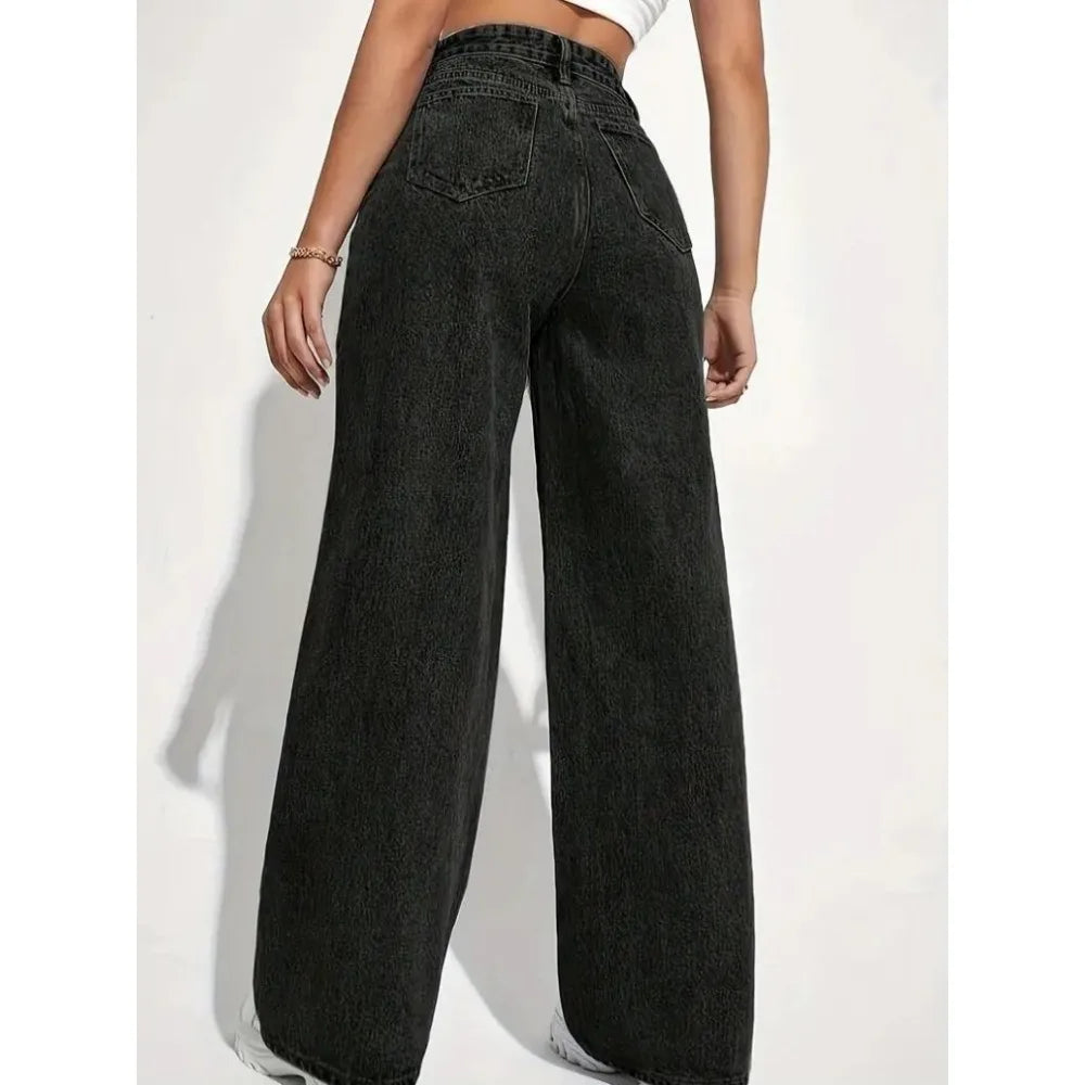 High-Waisted Washed Women's Jeans 2025 Solid Color Versatile Fashion Straight Pants Long Section for Casual Wear