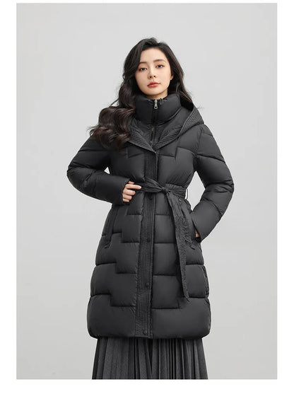 New Winter Parkas Thick Down Cotton Jacket Women Hooded Mid-Length Puffer padded coat