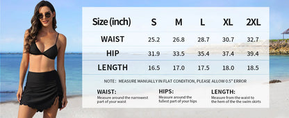Anfilia Women Swimming Skirts Side Split Adjustable Drawstrings Scalloped Trim High Elastic Built In Brief Bikini Tankini Bottom