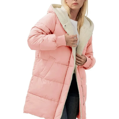 Womens Winter Warm Coats Sherpa Fleece Lined Long Hooded Puffer Jacket