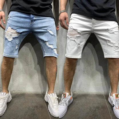 Ripped tassel denim shorts New  Summer Men's Personalized Washable Perforated Denim Pants Large Casual Middle Pants
