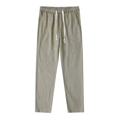 Men's Linen Pants Solid Color Breathable Lightweight Streetwear Drawstring Cool Absorb Sweat Loose Beach Casual Ninth Pants