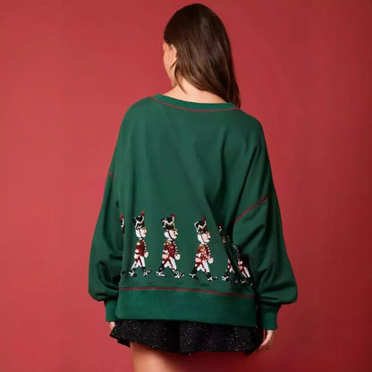 2025 New Christmas Soldier Glitter Sweatshirt Women Long Sleeve Casual Pullover Top New European American Fashion Sweater Women