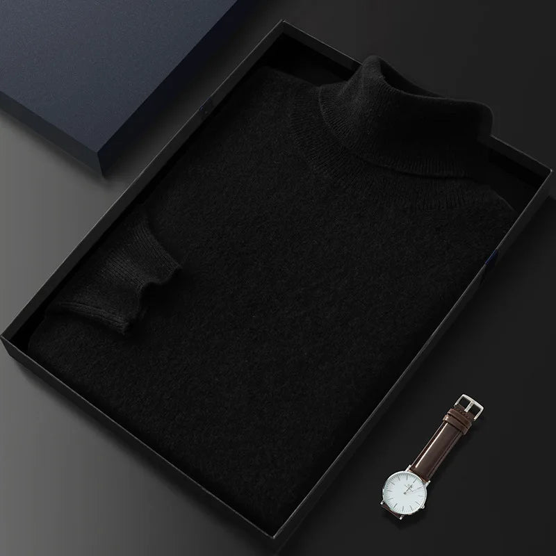 100% Cashmere Turtleneck Men Pullovers 2024 Autumn Winter Soft Light Warm Rolled Neck Jumper Jersey Pull Homme Knitted Sweater