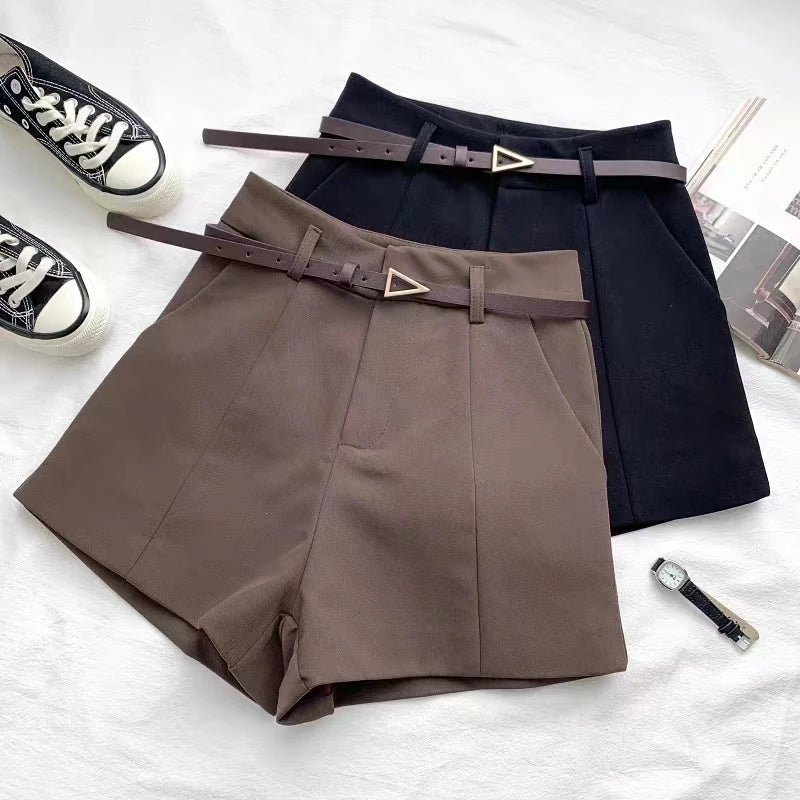 Women's Casual A-line High Waist Office Shorts With Belted