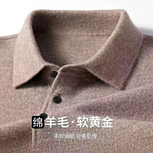 Male Polo Shirt Soft Lightweight Warm Knitted Luxury Simple Button Up Pullover 2025 Lapels Comfortable Business Sweater Clothing