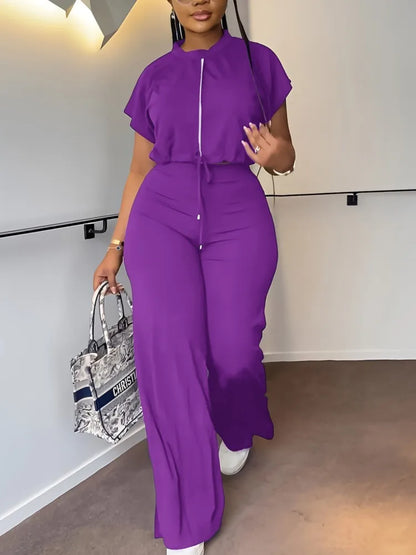 Women Short Sleeve Top & High Waist Pants Set