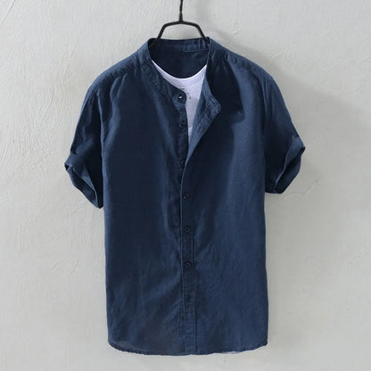 Men's Casual Cotton Linen Shirt Loose Tops Short Sleeve Tee Shirt Summer Daily Casual Handsome Shirt Blusa