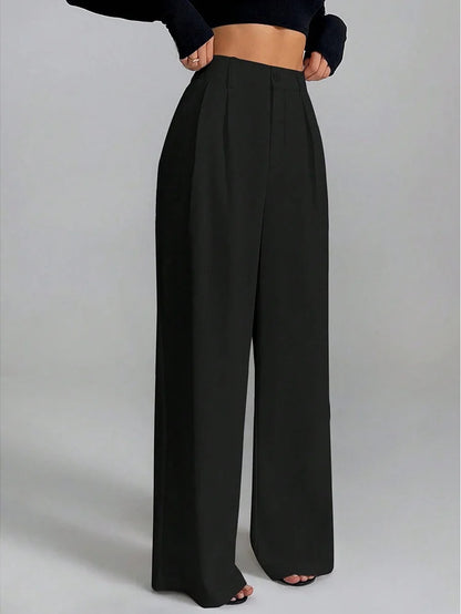 2025 New Spring Summer Baggy Pants Fashion Women's Elastic Waist Loose Wide Leg Pant Casual Office Lady Communte Pocket Trousers