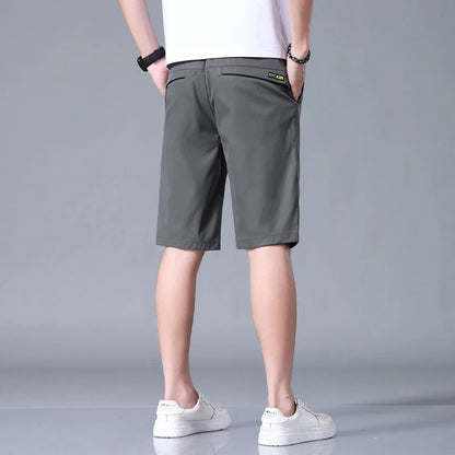 Summer Thin Men's Casual Shorts Solid Color Stretch Straight Fashion Short Casual Pants Male Ice Silk Cool Soft Midi Shorts