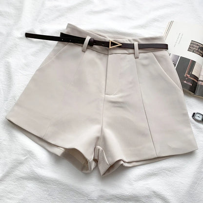Women's Casual A-line High Waist Office Shorts With Belted