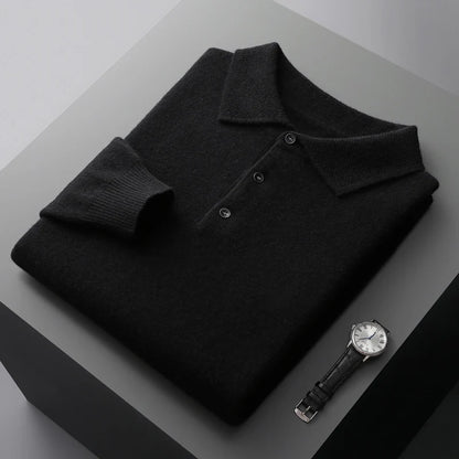 Autumn and winter new 100% merino wool men's POLO collar pullover honeycomb needle shirt fashion knitted men's coat.