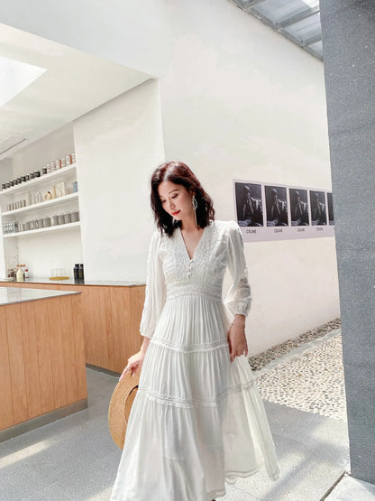 GypsyLady Elegant Vintage Chic Midi Dress Cotton White Boho Autumn Spring Holiday Women Long Sleeve Ladies Dresses Vestidos 2XXL