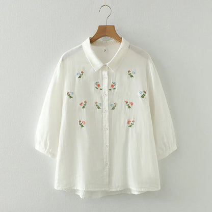 Women's clothing summer 2025 novelty short sleeve lapel white embroidery shirts and blouses stylish stylish women's blouse