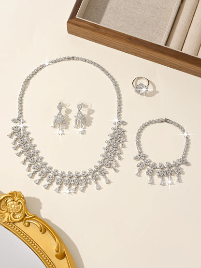 Luxury Platinum Plated Set 4-piece Fashion Jewelry Accessories Wedding Anniversary Gift